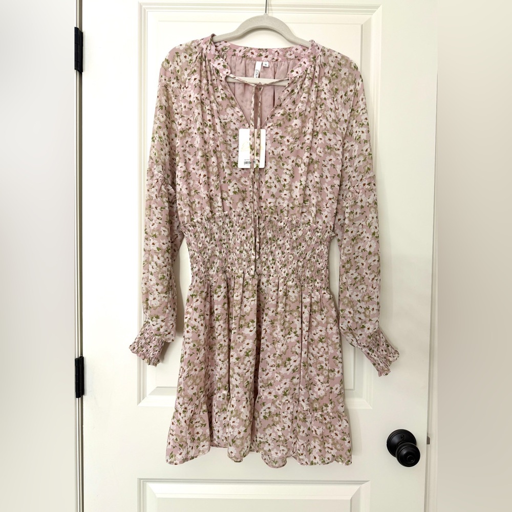 Anthropologie Elan Floral Long Sleeve Smocked Waist Dress